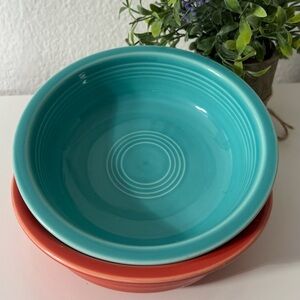 2 VINTAGE FIESTA  7" SOUP BOWL 19 OZ HOMER LAUGHLIN FIESTAWARE TURQUOISE ORANGE